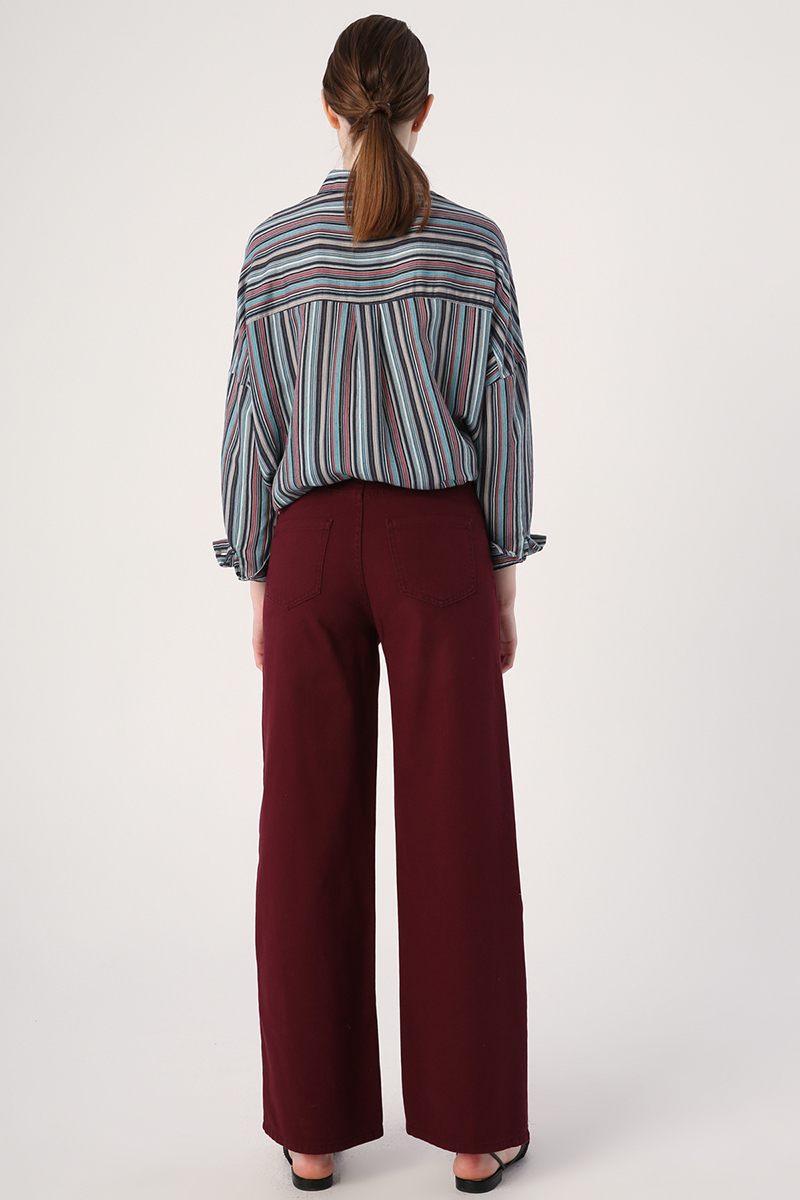 Burgundy cotton wide-leg pants