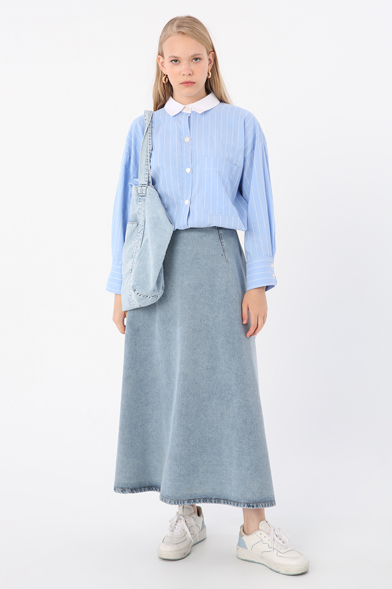 Madewell - Blue Chic Flared Skater Skirt Cotton Linen | SilkRoll