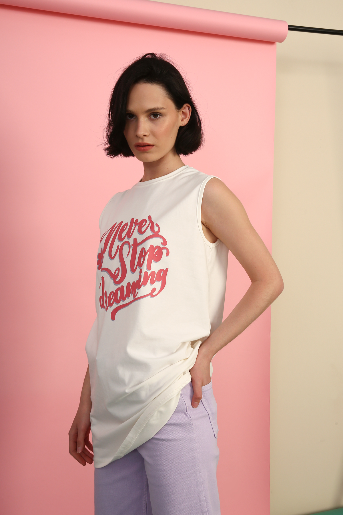Printed Sleeveless Cotton  T-Shirt Tunic
