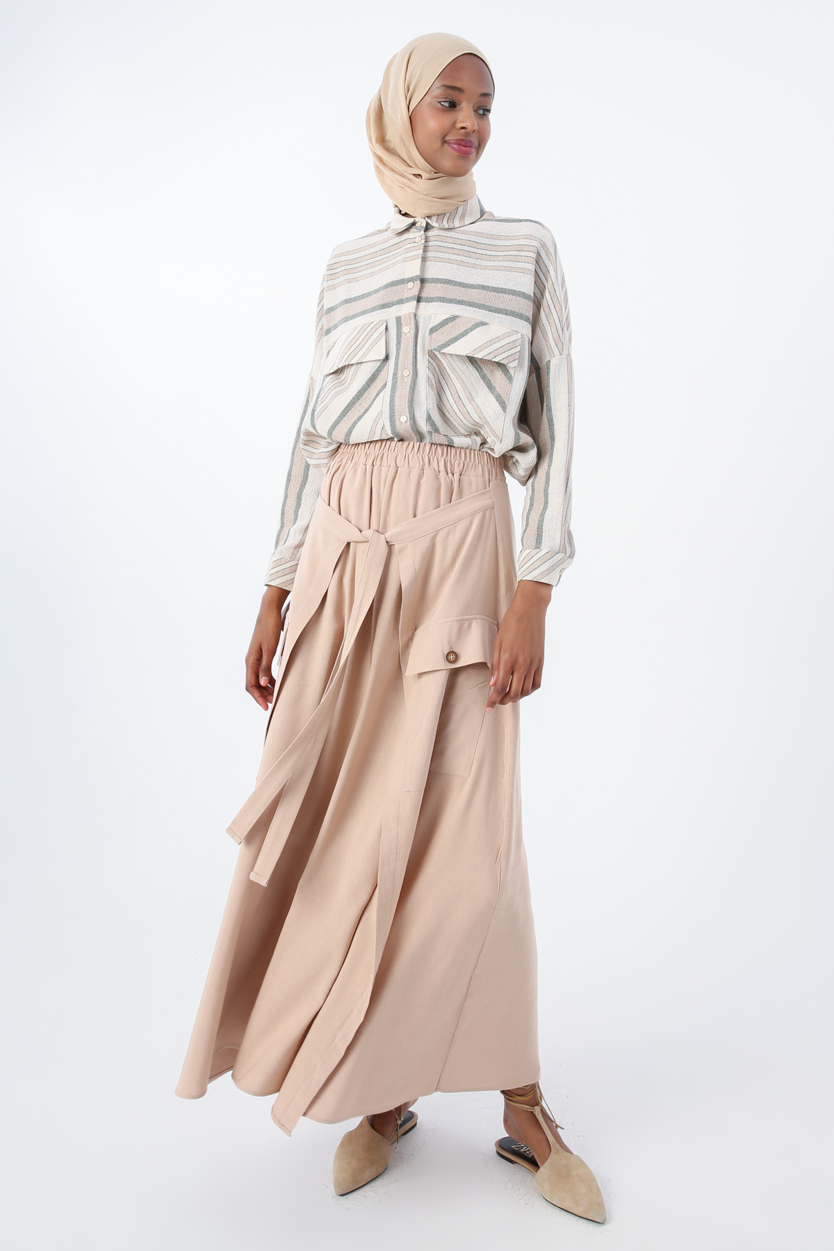 Cotton Skirt with Elastic Waist Binding Detail
