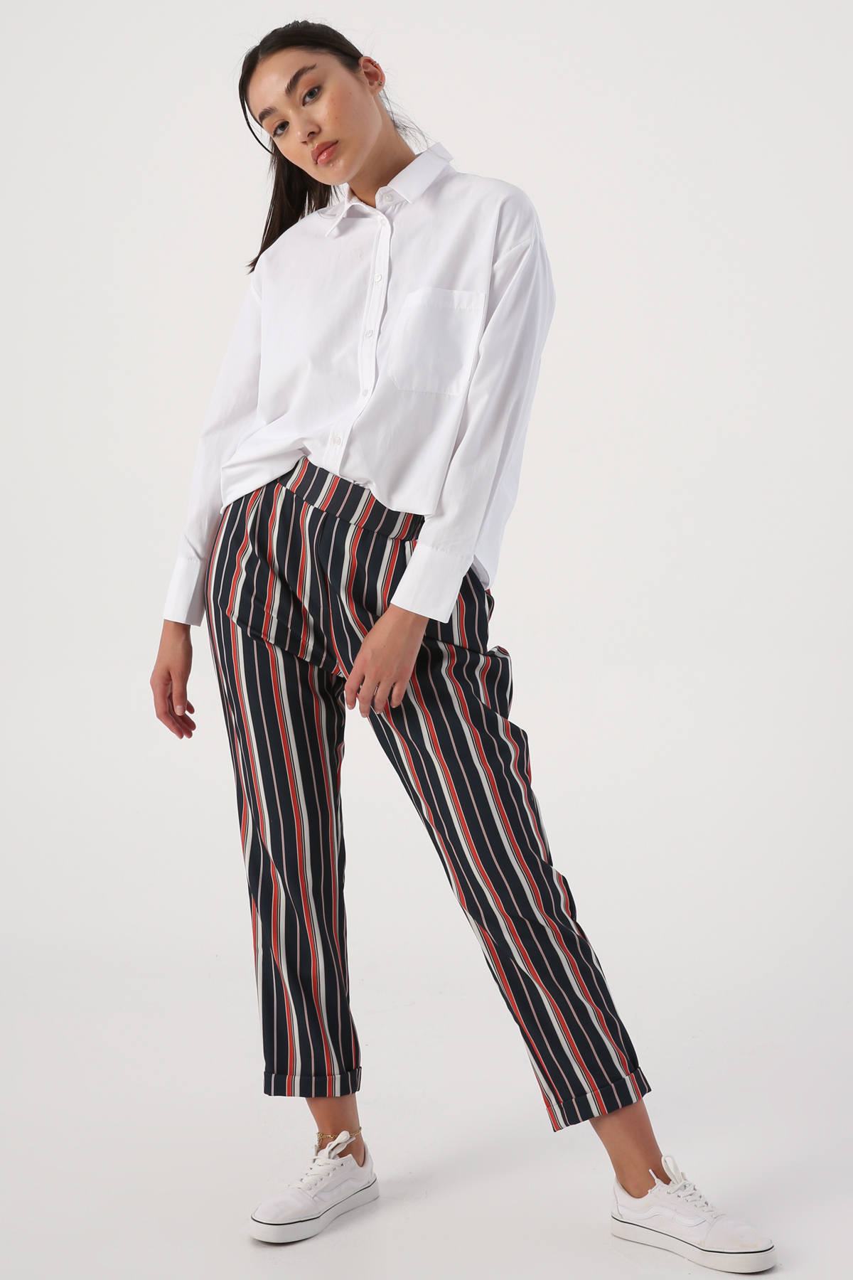 Striped Patterned Elastic Waist Pants
