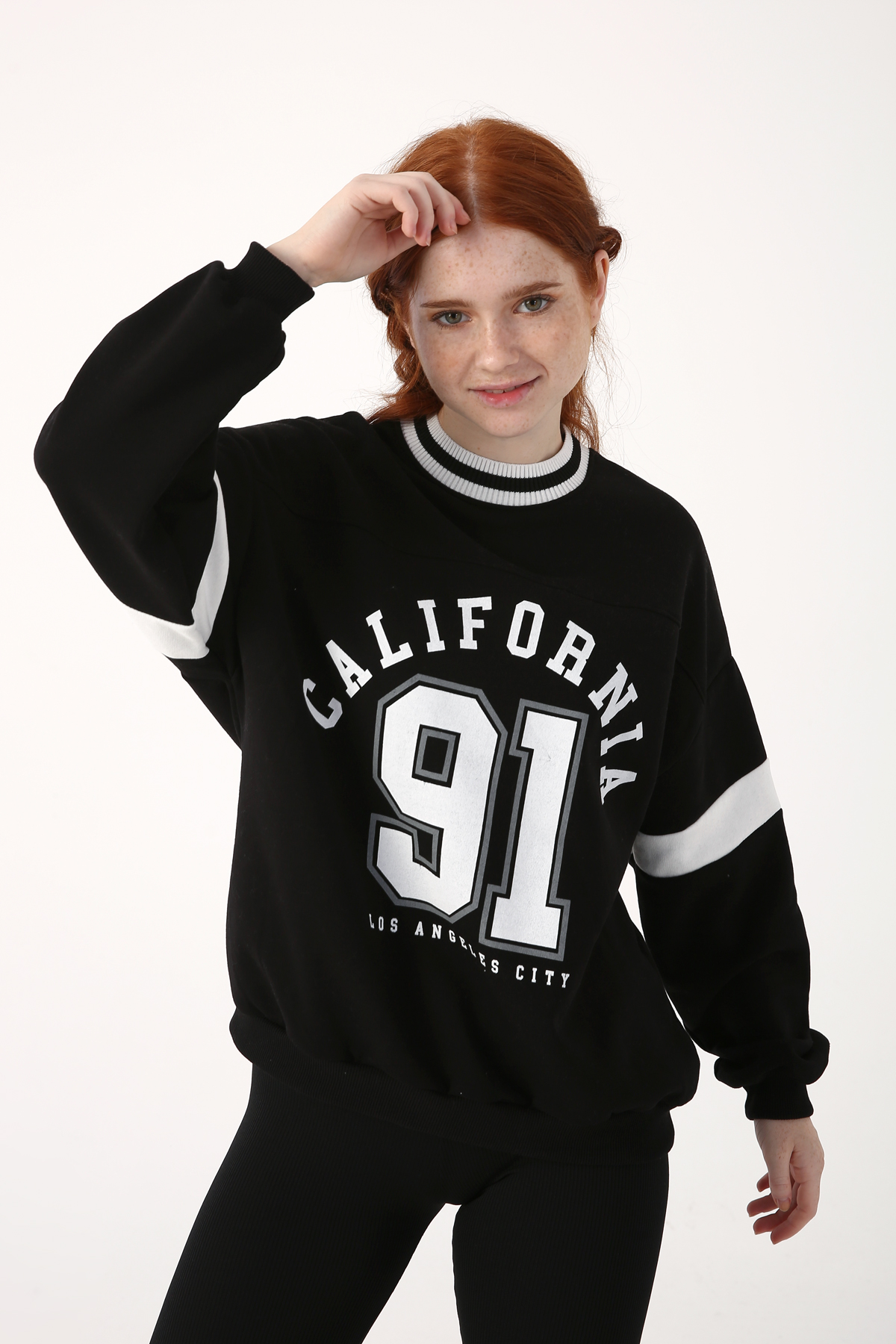 Şardonlu California Baskılı Ribanalı Sweatshirt