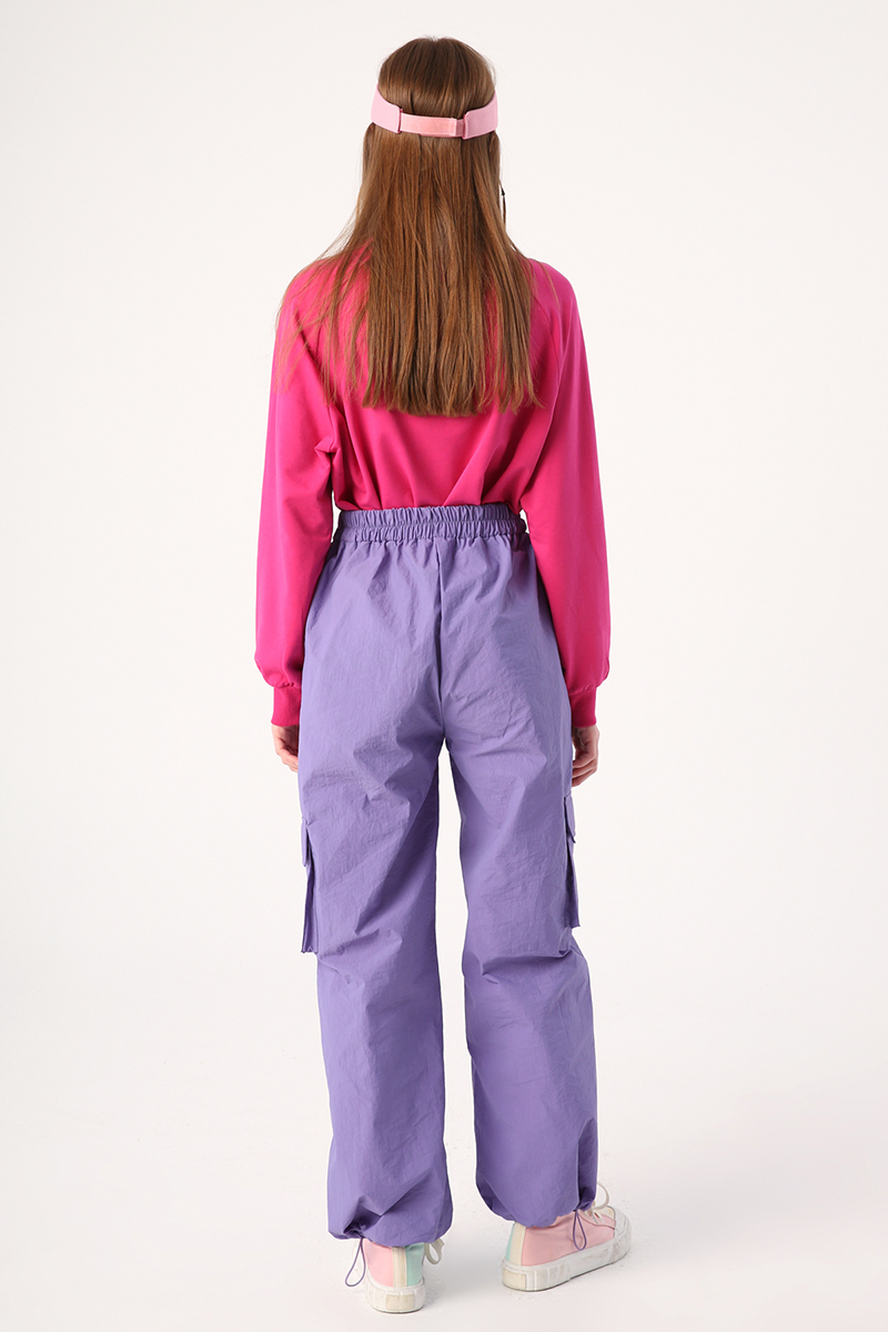 Purple Cargo Pocket Pleated Parachute Trousers Fiyatı