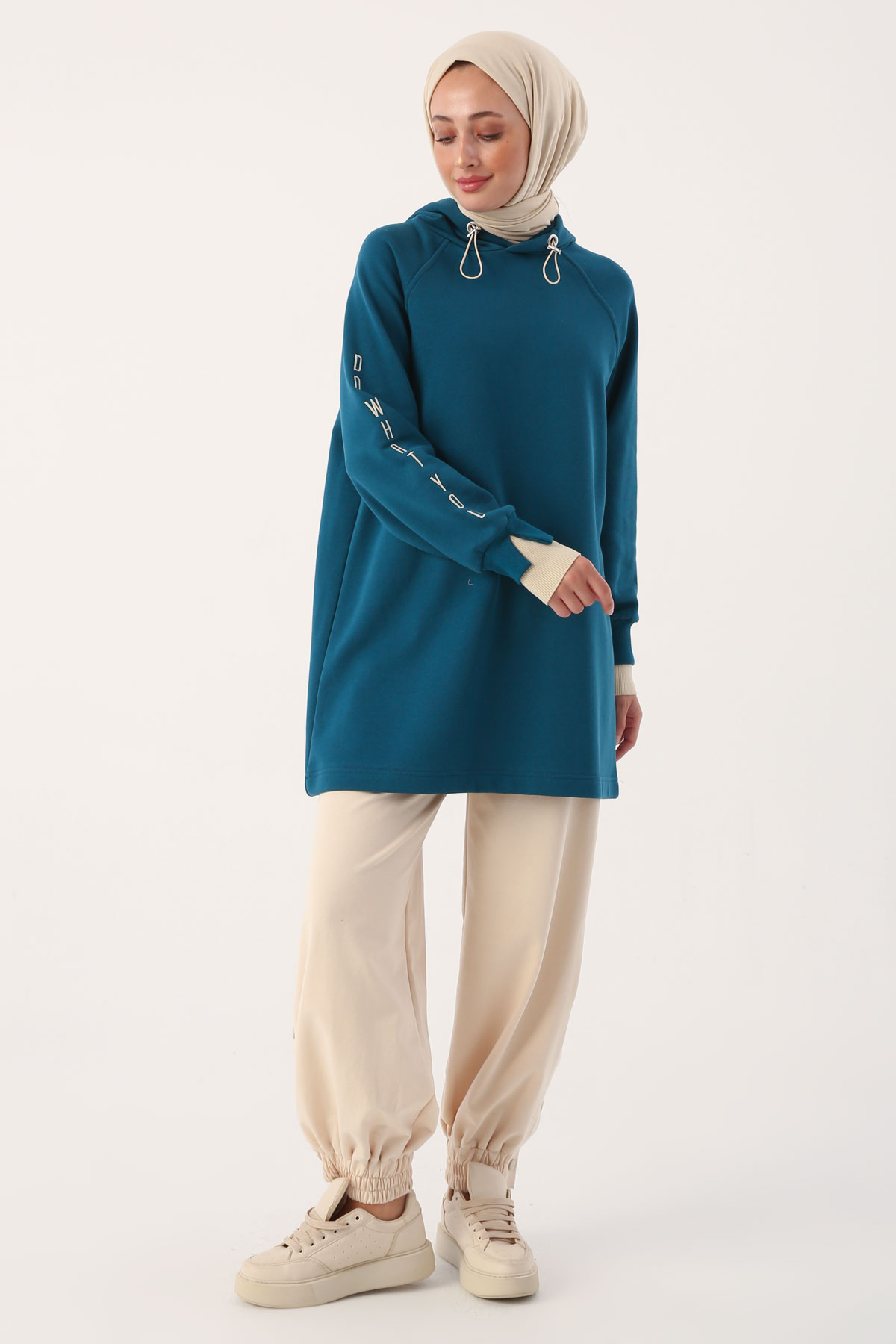 Sweat Tunic with Embroidered Sleeves