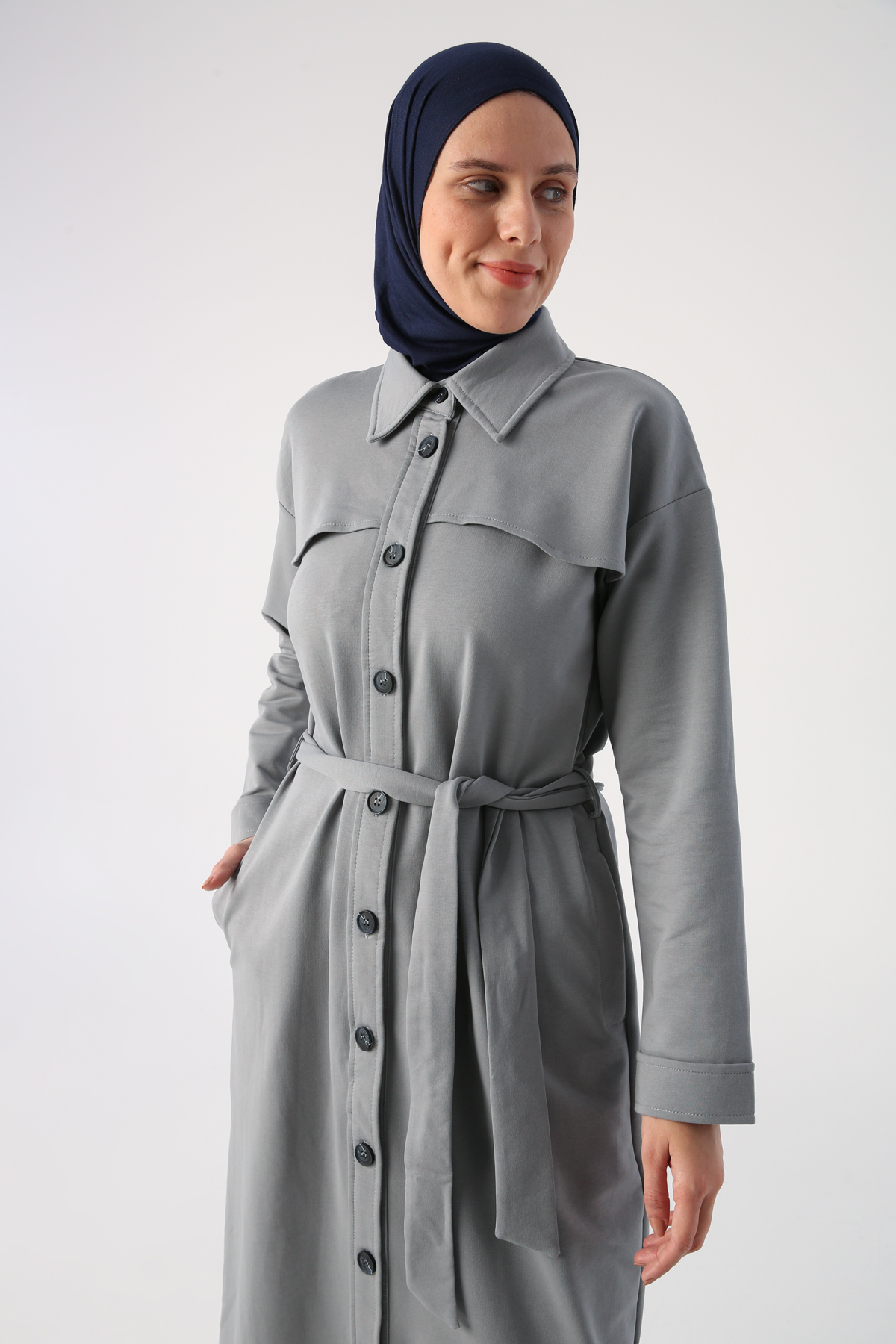 Belted Windbreaker Buttoned Comfortable Fit Abaya