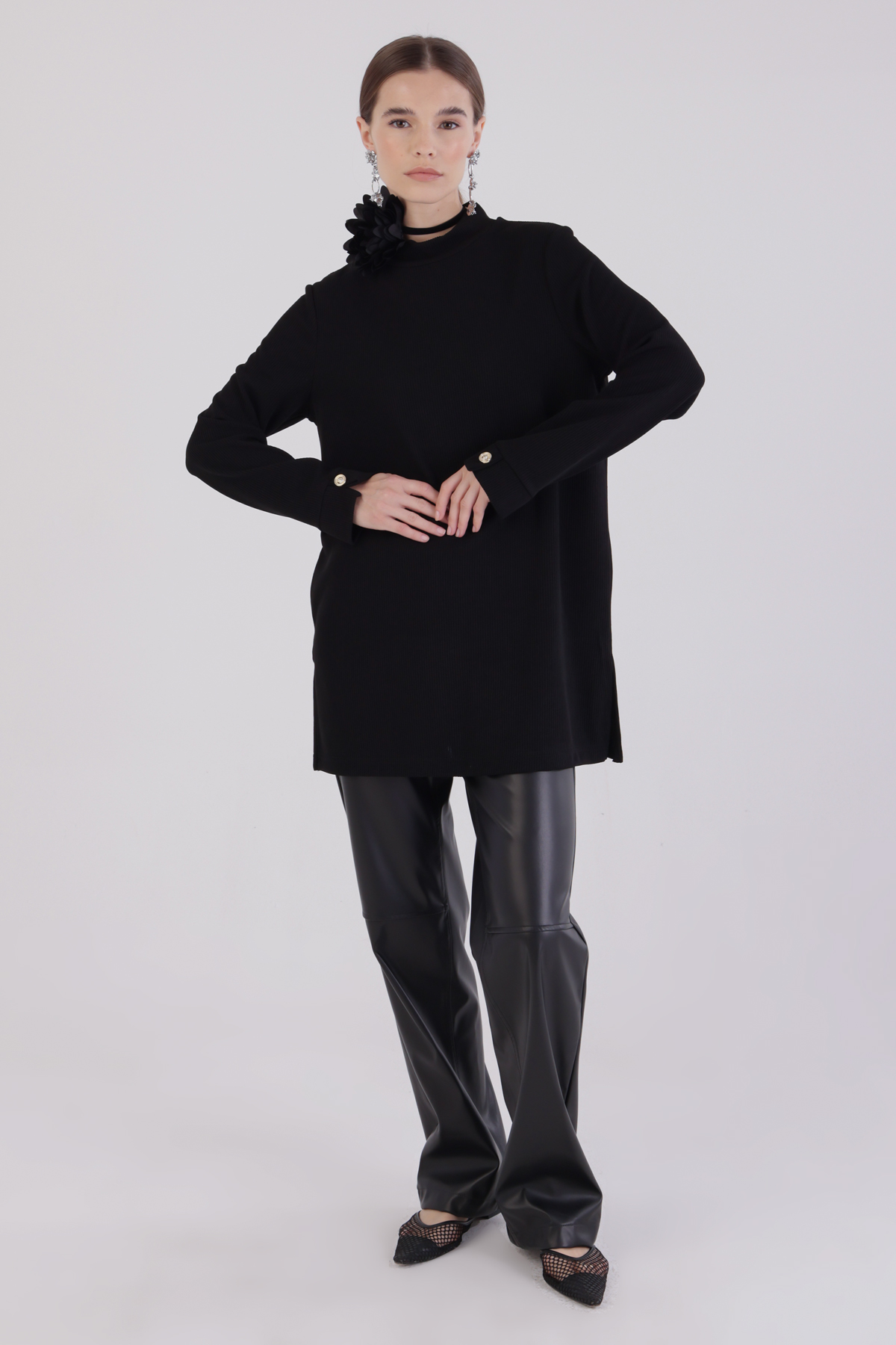 Slit Tunic with Button Cuffs