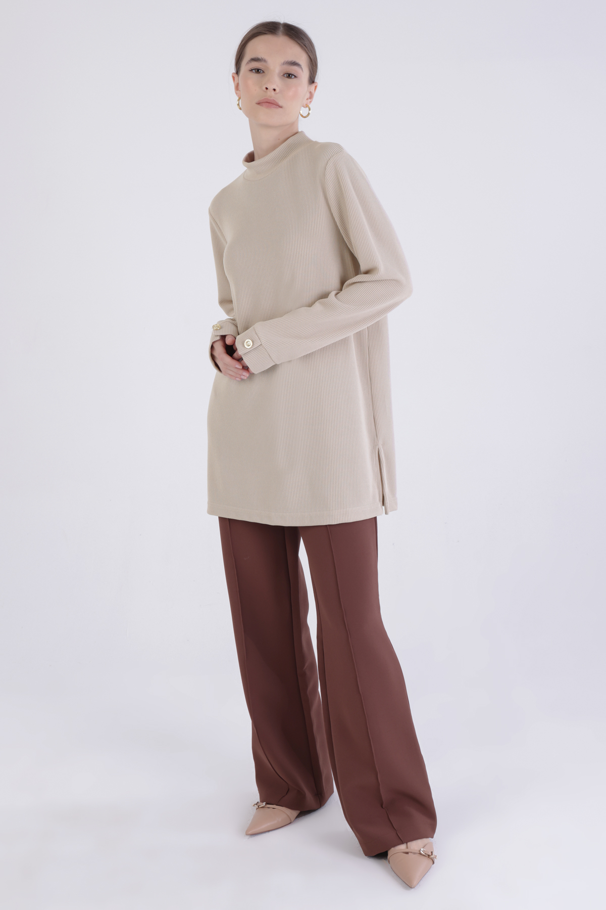 Slit Tunic with Button Cuffs