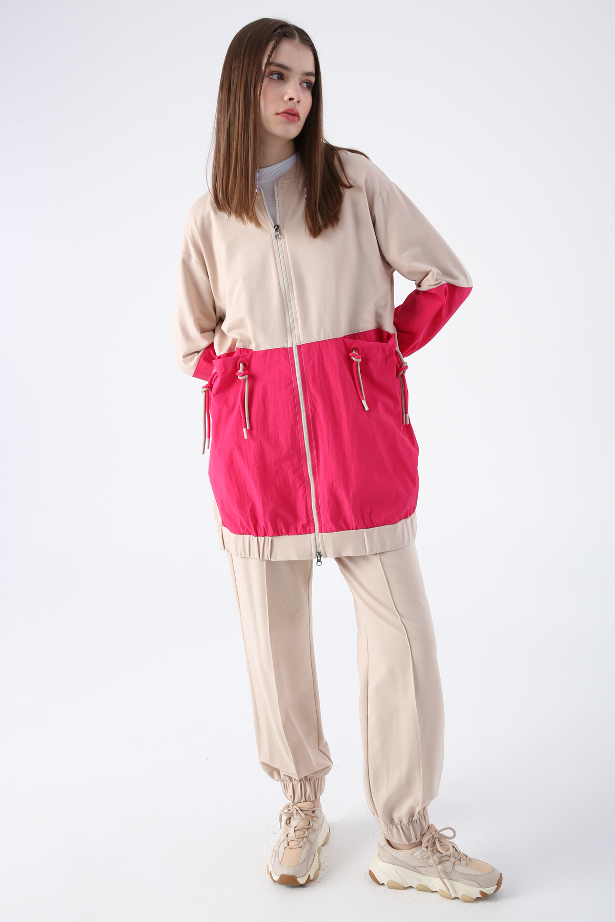 Cotton Double Colored Woven Garnish Cord Detailed Tracksuit Set