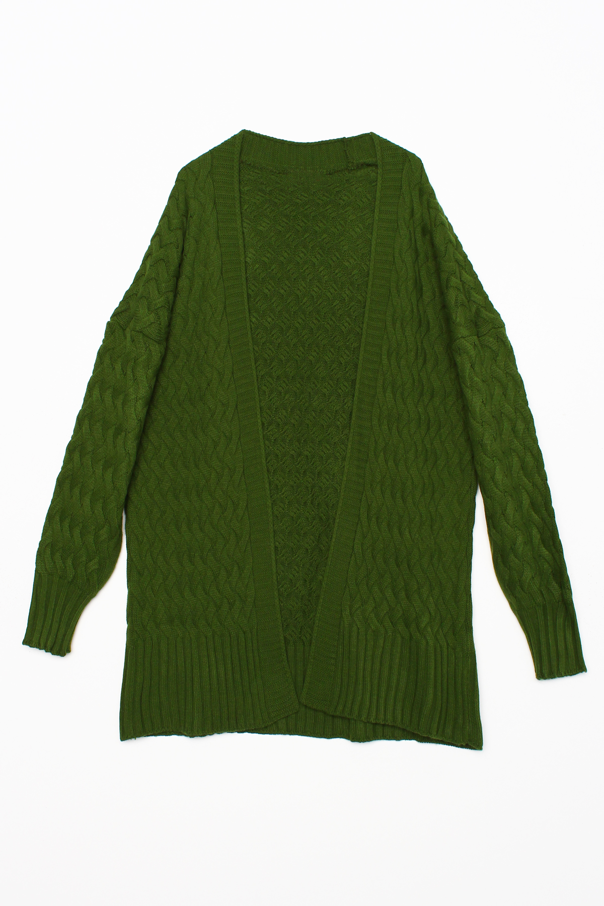 Dark Green Basket Knit Relaxed Fit Sweater Cardigan Fiyat