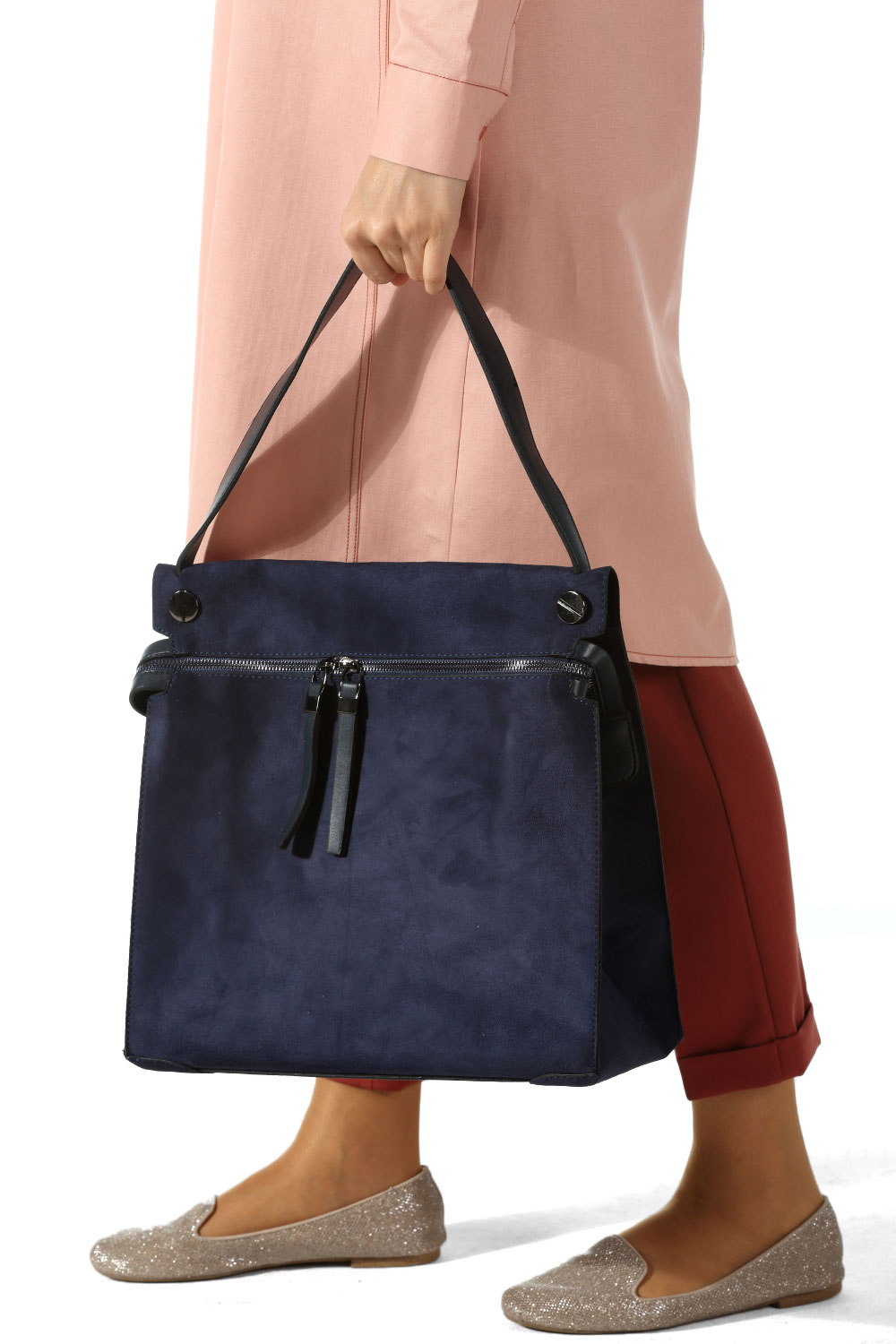 navy blue suede bag