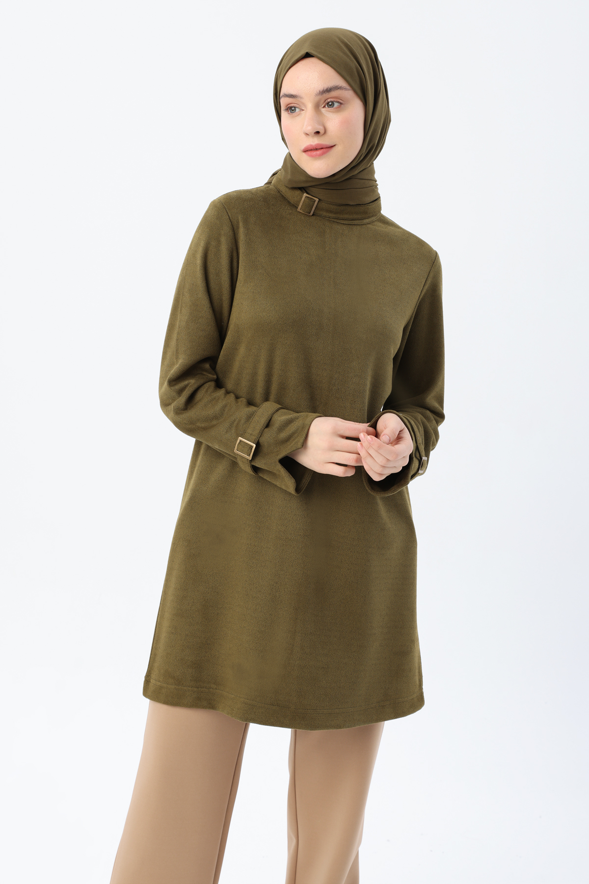 Collar and Sleeves Buckle Detailed Tunic