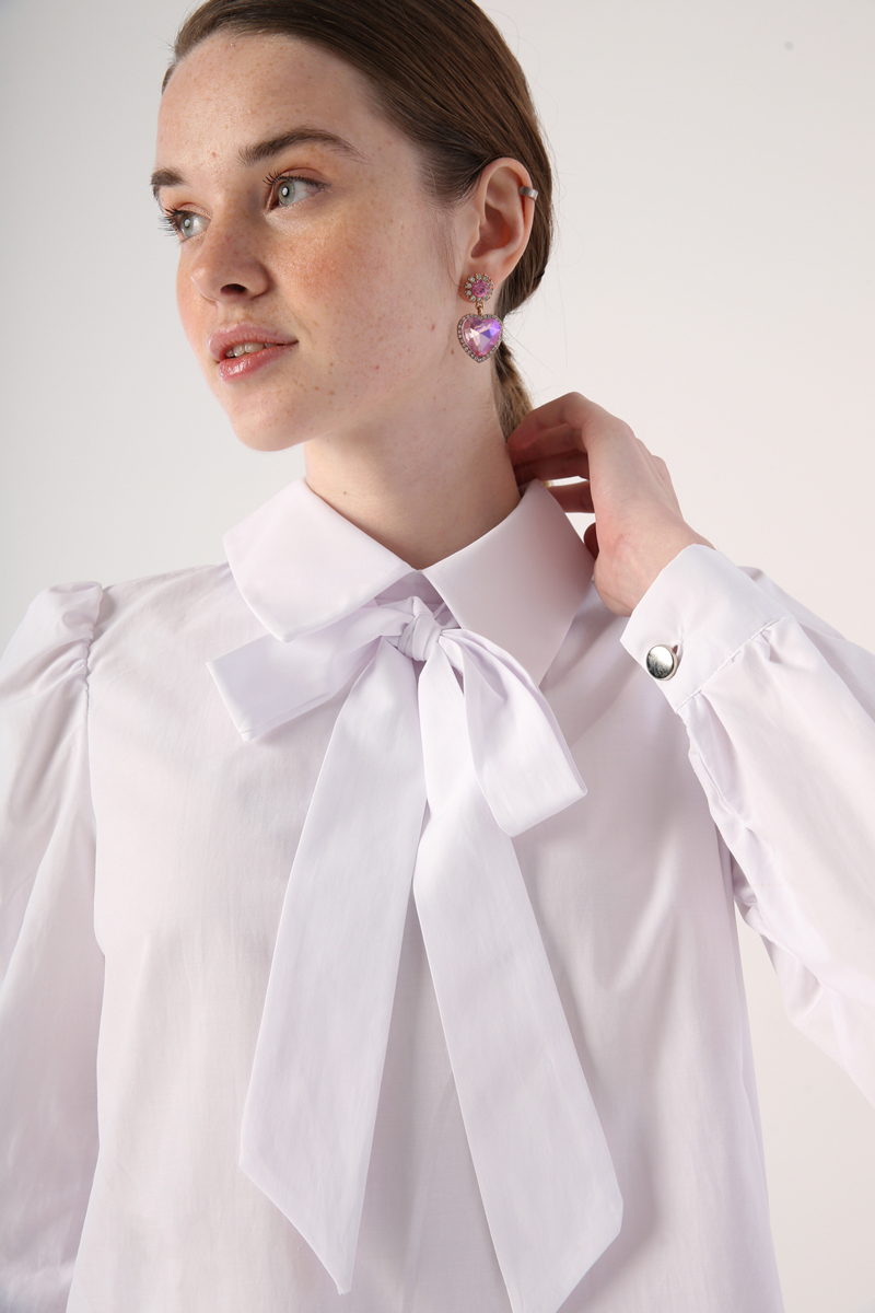 Collar Scarf Detailed Sleeve Pleated Tunic