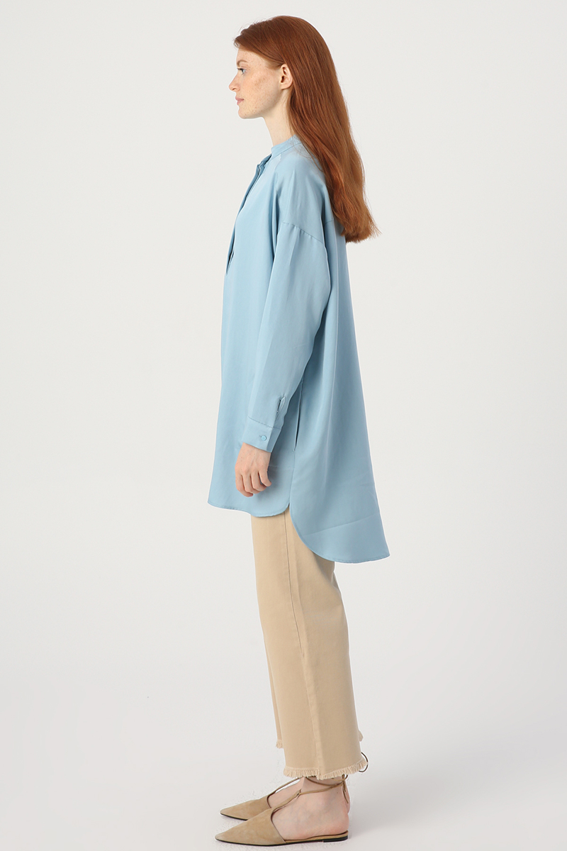 Light Blue Slant Pocket Comfortable Tunic Fiyatı